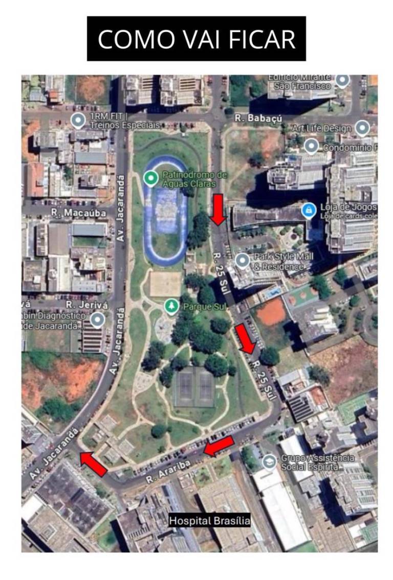 Rua 25 Sul, em Águas Claras, terá sentido único